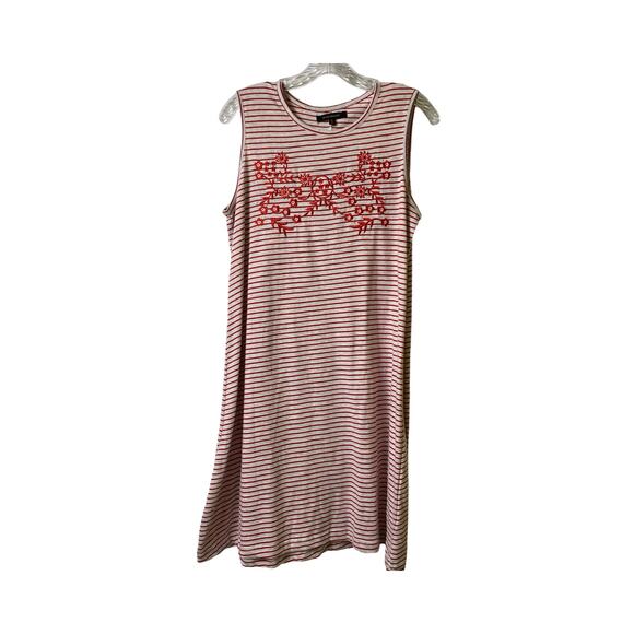 Ellen Weaver Red Striped Embroidered Tank Dress Sz M (2569) - Picture 1 of 7